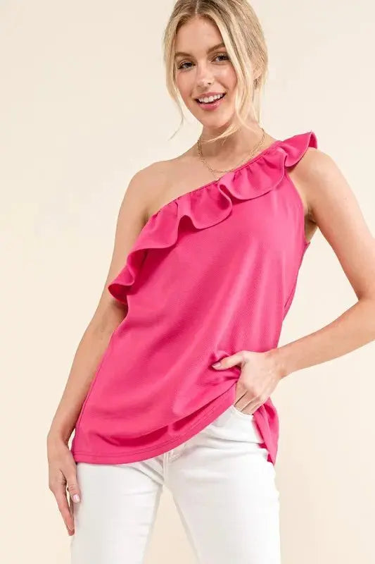 And The Why Ruffle One Shoulder Sleeveless Tank Top Women - Love Salve